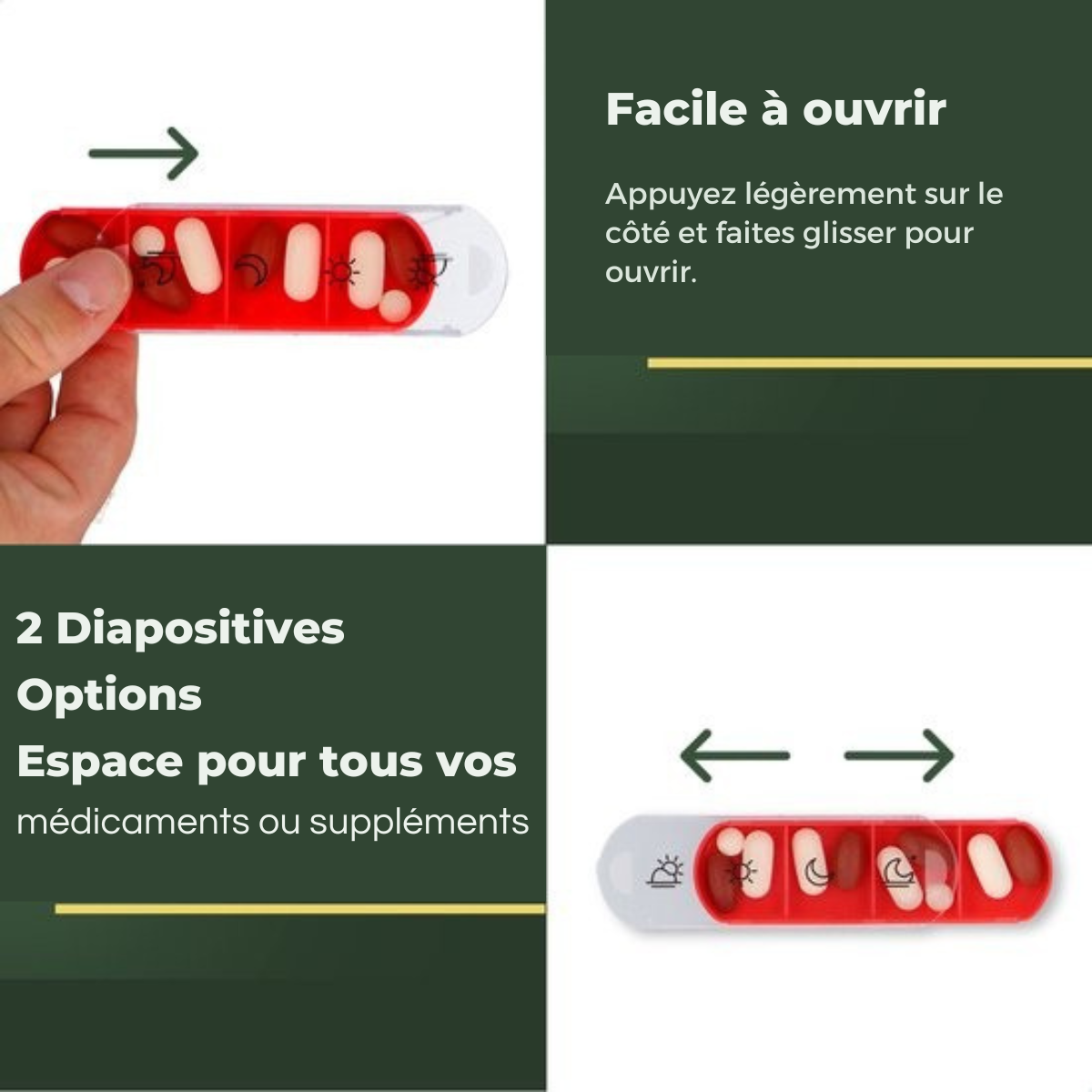 Pilulier 7 jours - Gandria - Pilulier amovible - Boîte à médicaments empilable avec 28 compartiments - Boîte à médicaments avec fermeture solide - 4 compartiments par jour - 7 couleurs