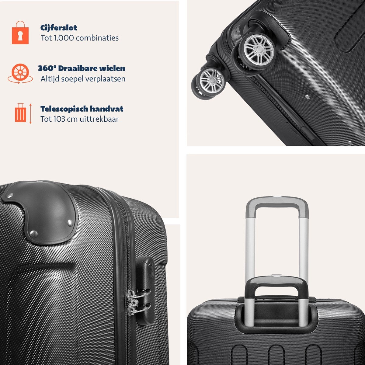 Set de valises TRVLMORE - 3 pièces - 38L + 70L + 110L - Noir