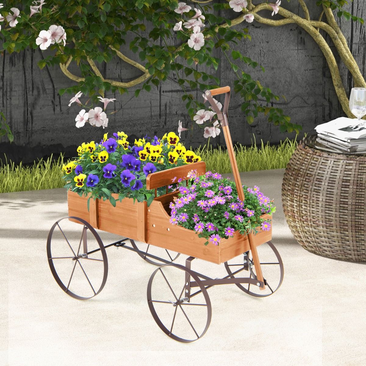 Coast Wooden Plant Trolley with 2 Sections and Wheels - 62x34x61 cm - Orange