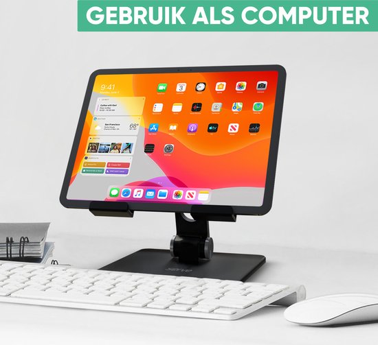 Serve Tablet Holder XL Foldable - Extra Sturdy & Stable - Black Collapsible Stand for Table or Desk - Noir