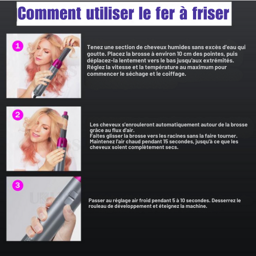 Styler à air chaud 5 en 1, Yiko, Brosse Sèche-Cheveux, Rose