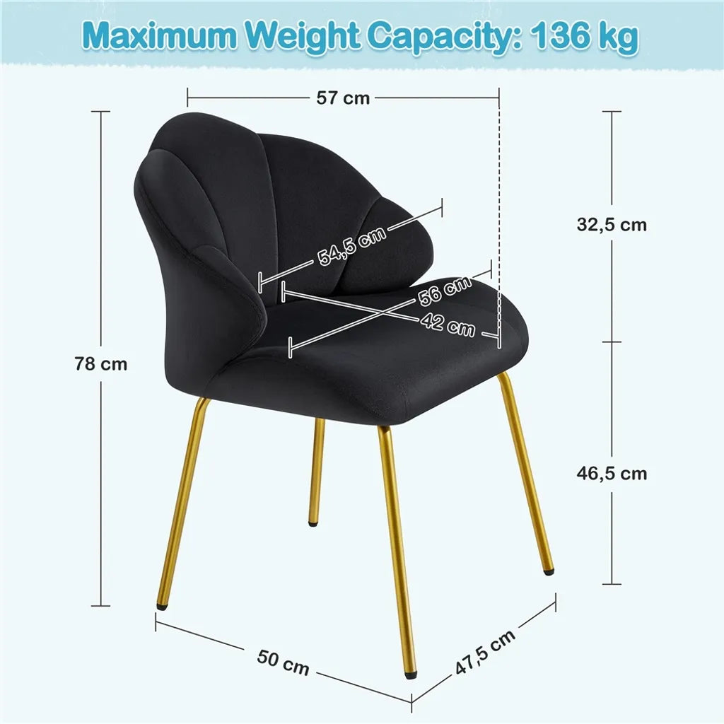 Chaise de salle à manger Yaheetech 56 x 57 x 78 cm - Forme en coquillage - Velours - Noir