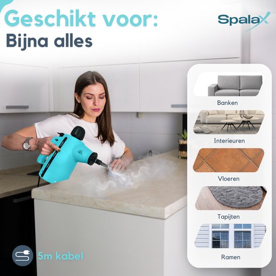 Spalax 14-en-1 Nettoyeur vapeur - 3.5 Bar Nettoyeur vapeur à main - Nettoyer les taches - Nettoyer à la vapeur le sol, le canapé, le tapis et les vêtements - Nettoyeur vapeur à main - Nettoyeur de tapis - 1050W - 350 ML