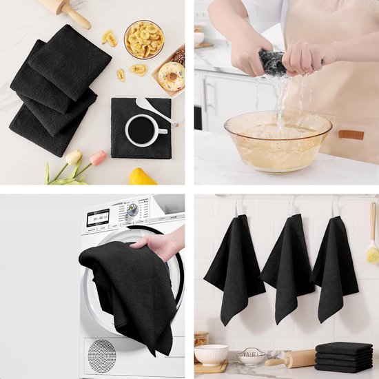 LUFT Chiffons en microfibres - 14 pièces - 30x30cm - Convient pour les fenêtres, le nettoyage, les vitres, la voiture - Essuie-glace - Nettoyant - Chiffons de nettoyage - Chiffons de polissage - Chiffons de séchage - Chiffons à vaisselle - Noir