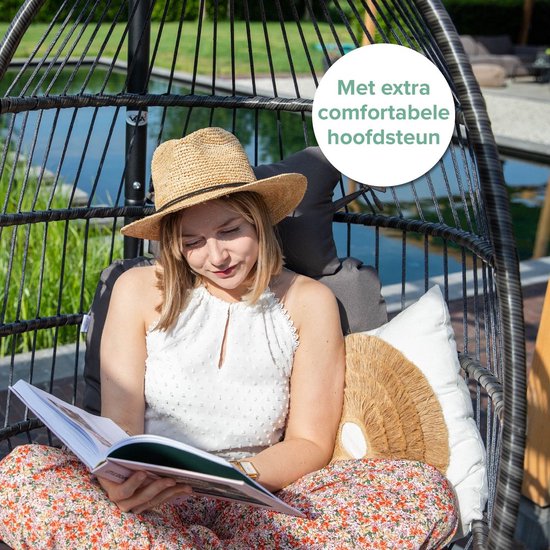 Vita5 Egg Hanging Chair - Intérieur et extérieur - Chaise cocon - avec support - jusqu'à 150kg - pliable - coussin inclus - brun foncé