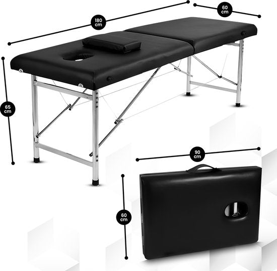 Table de massage Fitby - Table de massage pliante - Table de traitement - Capacité de charge de 200 kg Hauteur réglable (60-80 cm) - 180x60 cm - Noir