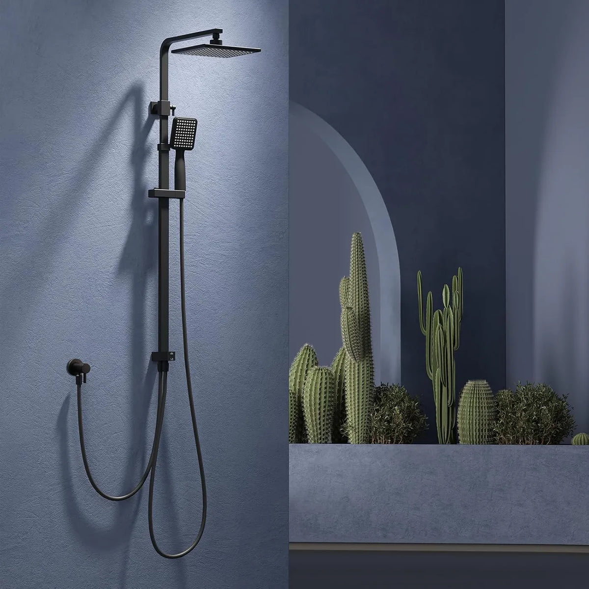 Ensemble de douche à effet pluie Homelody sans thermostat - Douche de tête carrée 20 x 20 cm - Barre de douche réglable de 73 à 115 cm - Noir