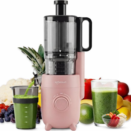 Safecourt Kitchen Slow Juicer - moteur puissant [technologie de pré-coupe et de pression à froid] - nettoyage facile - sans BPA - juicer Pink