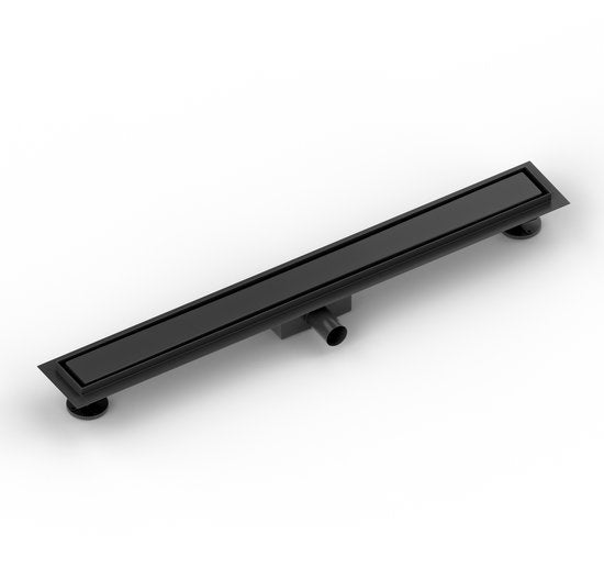 Receveur de douche - 80cm - Noir mat - Grille à carreler - Inox - Avec bride