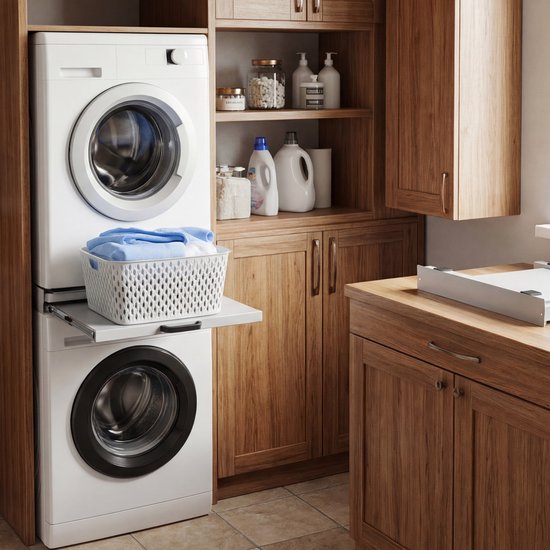 Vonia Spacer Lave-linge séchant - Kit empilable Lave-linge séchant - Universel - Plan de travail extensible - Blanc
