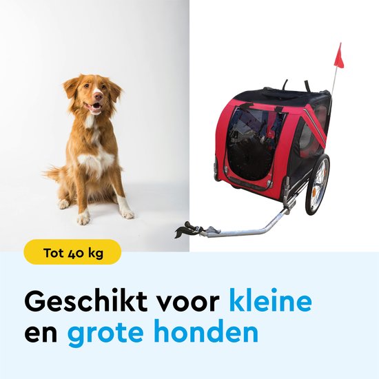 BRASQ Remorque vélo pour chien - Rouge/Noir - Jusqu'à 40kg - Pliable avec réflecteurs