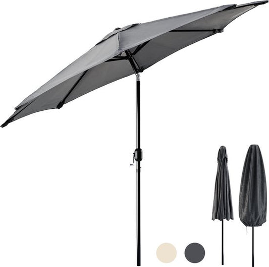 Parasol à mât Tristar - 300 cm, rond - Jardin et balcon - Inclinable - Housse de protection incluse - PA-7903 - Gris foncé