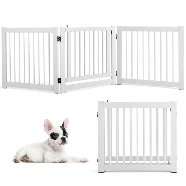 Coast grille pliante en trois parties pour chiens avec portillon en pin pour portes/étages 61 cm de haut blanc