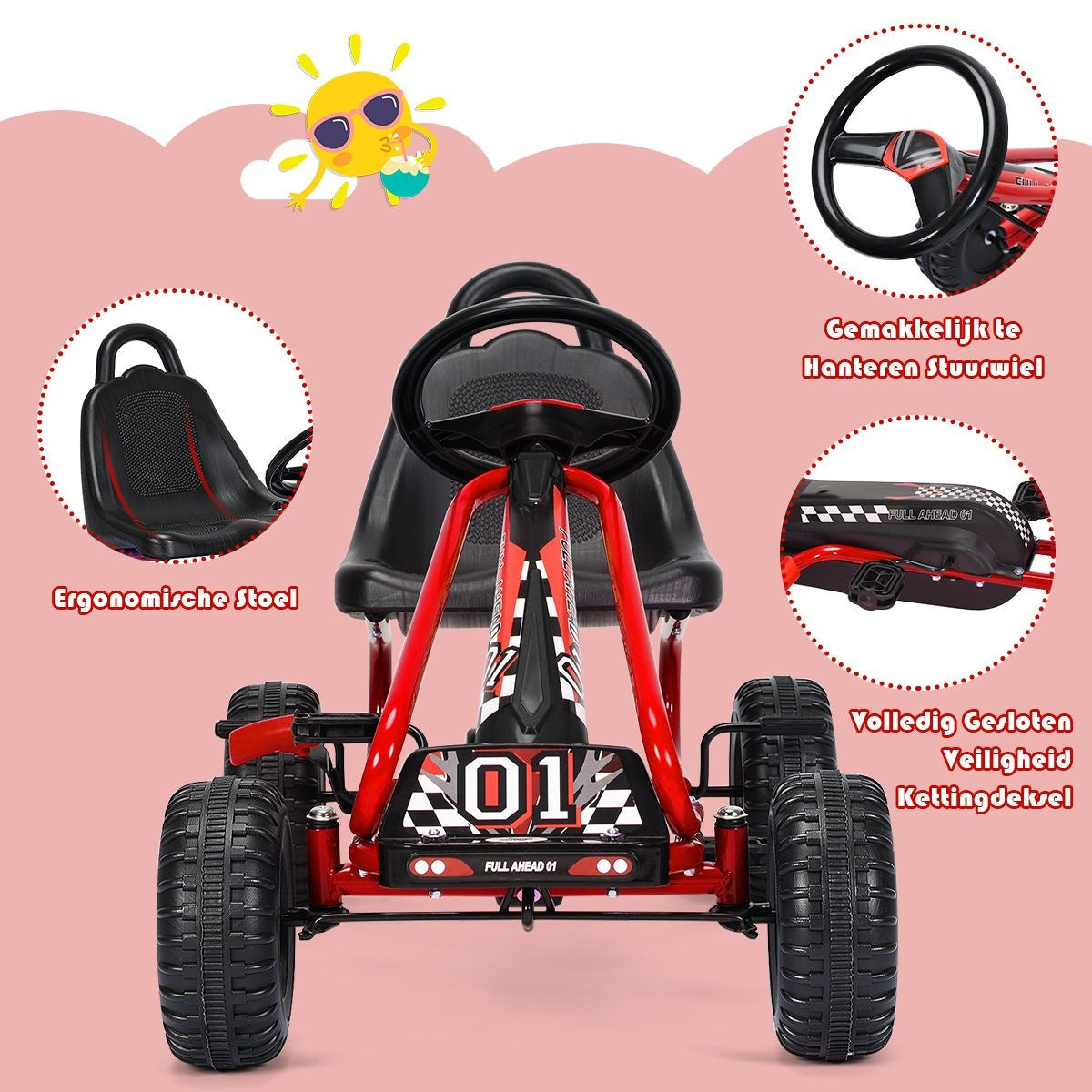 Gokart Go Cart avec frein à main Troll car 30kg véhicule à pédales véhicule à pédales 3-6 ans rouge