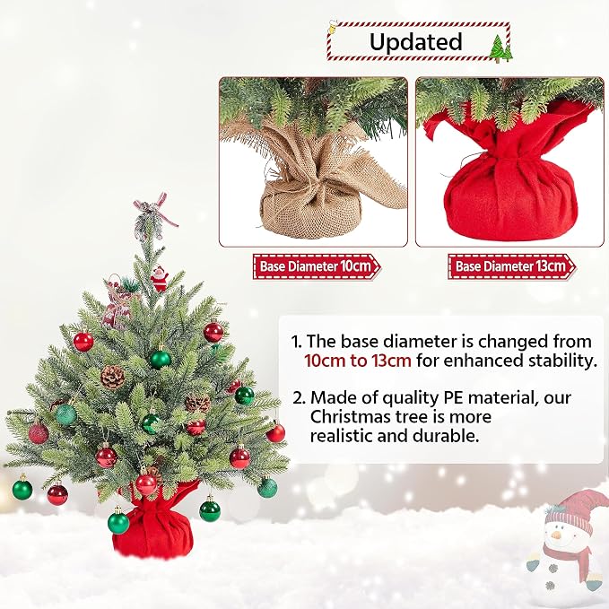 Mini sapin de Noël artificiel Yaheetech 61 cm - Vert - Sapin de Noël de table avec socle en ciment et 62 branches en PE