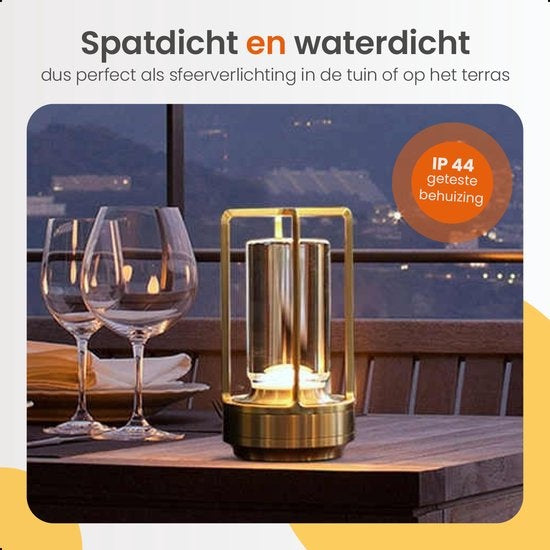 Goliving Lampe de table Rechargeable - Lanterne - Sans fil et dimmable - Lampe tactile moderne - Lampe de nuit pour chambre à coucher - 17.5 cm - Or