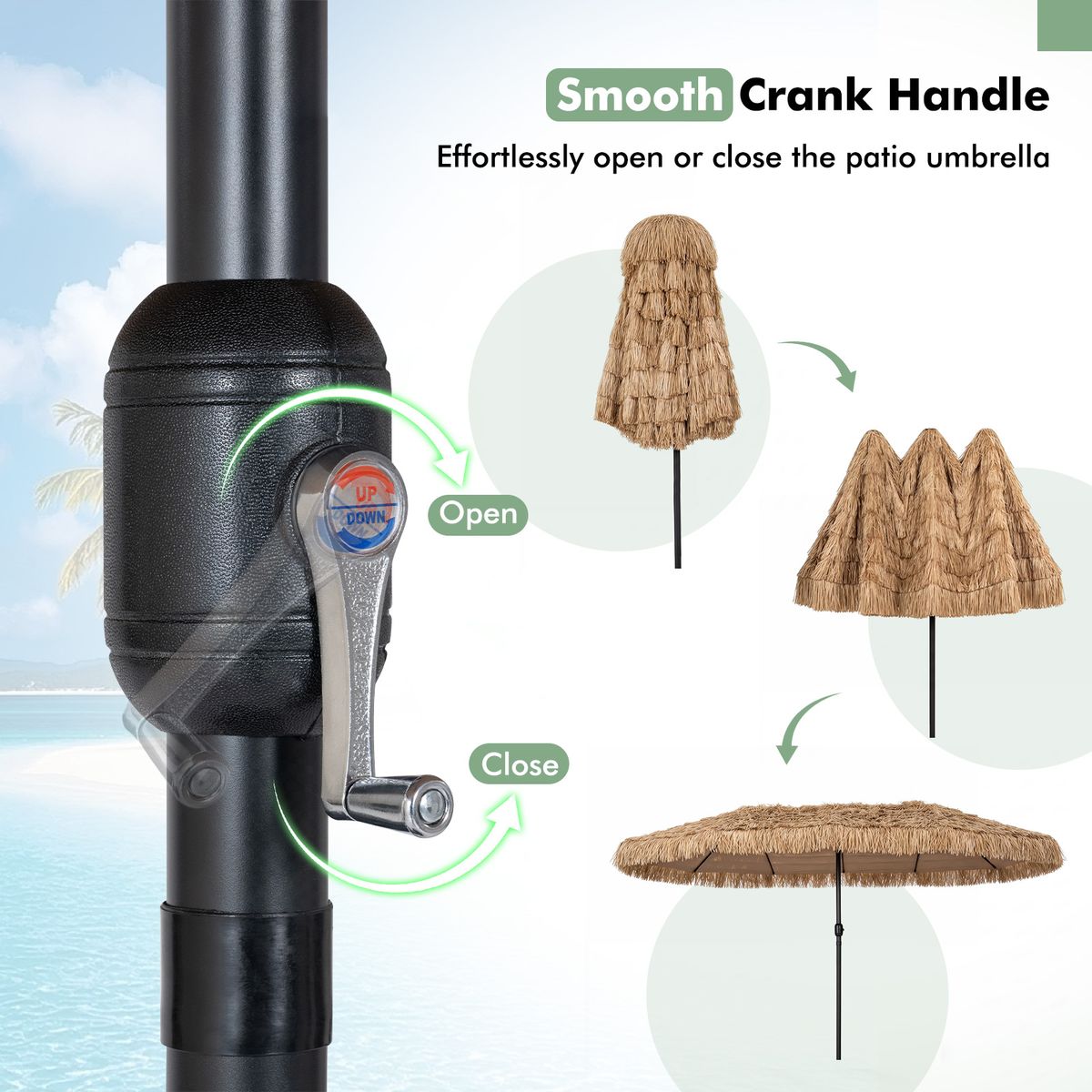 Parasol double en paille Coast - style hawaïen tropical - sans lampe, sans pied de parasol - 450 x 270 cm - couleur naturelle