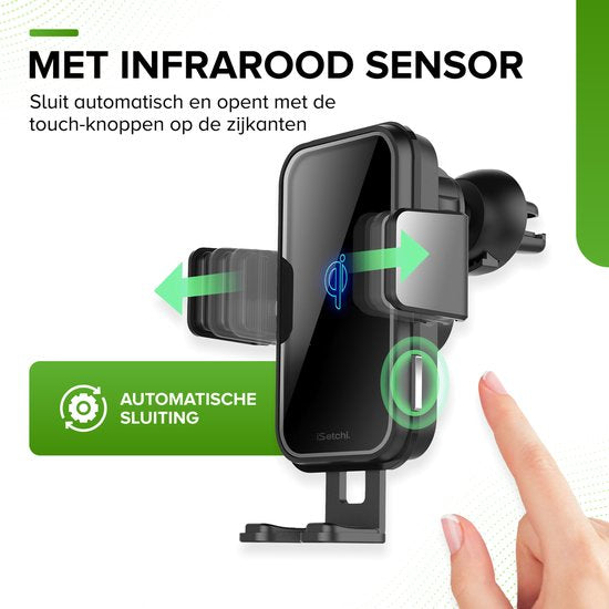 iSetchi Telefoonhouder  - Qi Draadloze Oplader - 15 Watt Snellader - Ventilatierooster