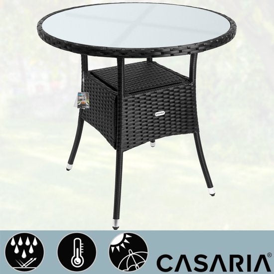 Table d'appoint Casaria - Round 80cm Weatherproof Polyrattan - Black