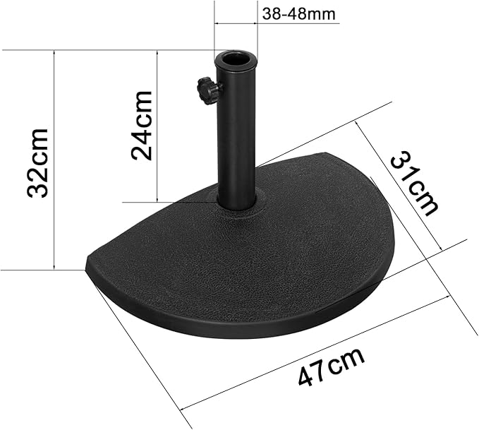 Pied de parasol Angel Living - Demi-rond - 9 kg - Ø 50 cm - Noir - Polyrésine/Acier
