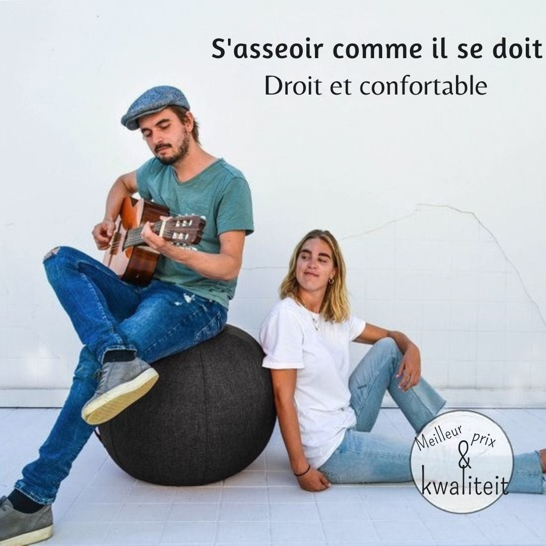 Balle d'assise Backerz® - Housse en lin - Chaise ergonomique de bureau - Noir