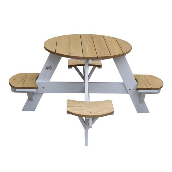 Table de pique-nique ronde AXI Ufo pour 4 enfants, marron/blanc - Table de pique-nique en bois - 120 x 120 x 56 cm