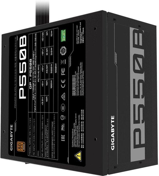 Bloc d'alimentation Gigabyte P550B 550 W pour PC, certifié 80 Plus pour son rendement énergétique