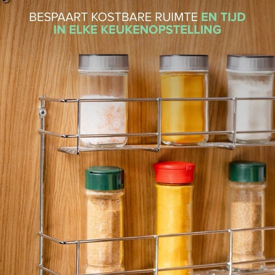 Coninx Spice Rack Metal - Suspendable - pour 32 pots à épices - 4 niveaux de rangement - 405x60x500mm - Chrome