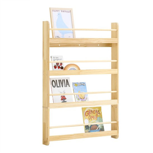 SoBuy KMB08-N Bibliothèque pour enfants, 4 niveaux, meubles, rangement, jouets, bibliothèque, meuble de rangement, étagère, chambre, nature, 80 x 12 x 118 cm