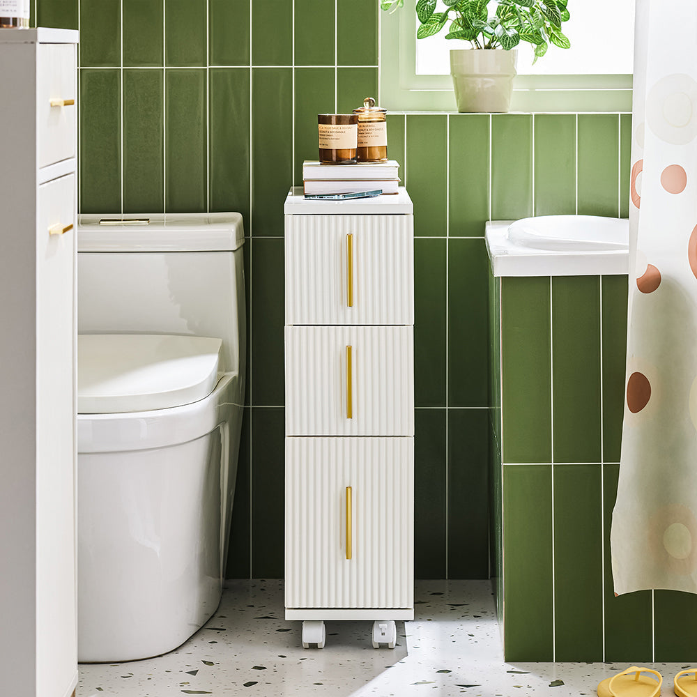 SoBuy Cabinet de toilette - avec tiroirs et roulettes - max 19 kg - 60 x 20 x 70 cm - blanc