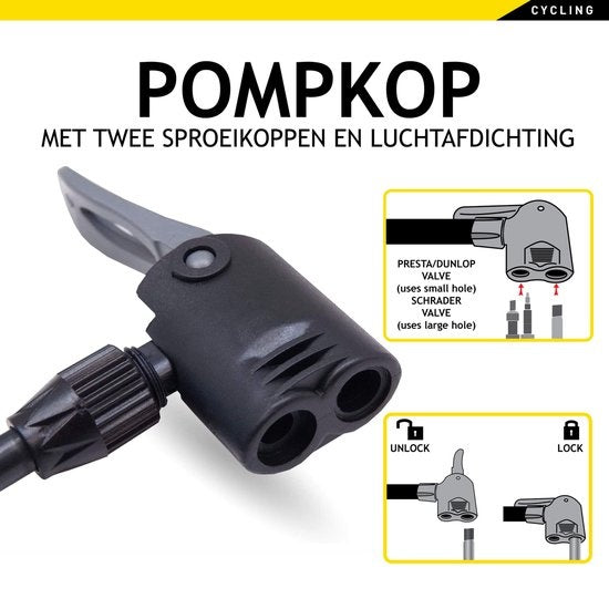 Pompe à vélo Dunlop avec manomètre - Double valve - Dutch Valve/ French Valve/ Auto Valve