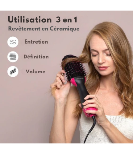 Brosse Soufflante - Auronic - Brosse coiffante - 3 en 1 - 1000W - Noir/Rose