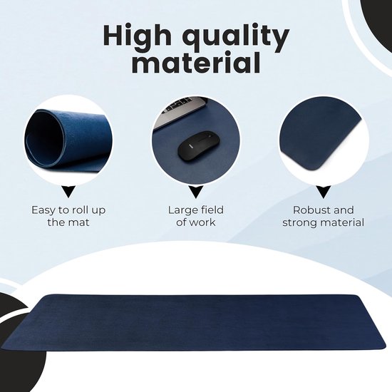 WURK Tapis de bureau professionnel [120 cm x 60 cm] - Tapis de souris XXL - Tapis de souris - Grand tapis de bureau multifonctionnel - Tapis de bureau [Bleu foncé].