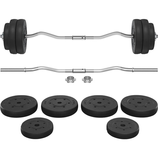 Yaheetech EZ-curl Dumbbell Set 30 kg - équipé d'une barre de curl chromée et de 6 disques de poids en béton et de verrous - pour la musculation et le développement musculaire - métal noir, plastique et béton - 120 x 26 x 26 cm