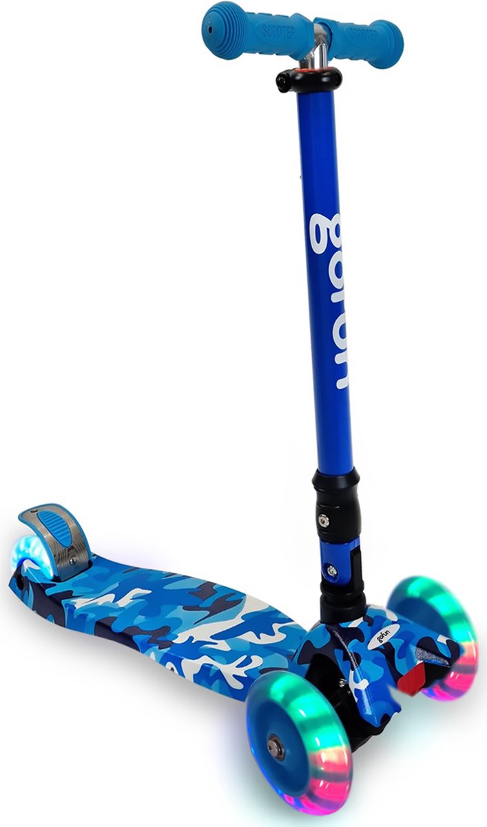 GoFun Kids scooter - Roues lumineuses - Pliable - Guidon réglable - 85 x 58 x 23 cm - Bleu