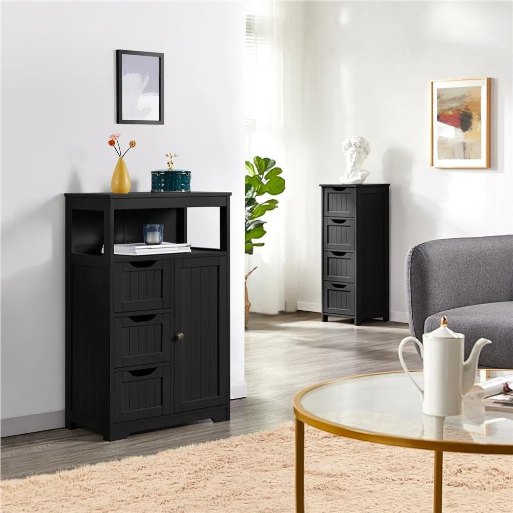 Meuble de salle de bains Yaheetech avec 3 tiroirs et une étagère réglable - Noir - 55,5 x 29,5 x 86,5 cm