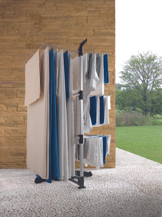 Tomado - Tour de séchage Ciclone - 40 mètres de longueur de séchage - Gris argenté - Pliable - Avec crochets pour cintres - Aluminium et métal -.