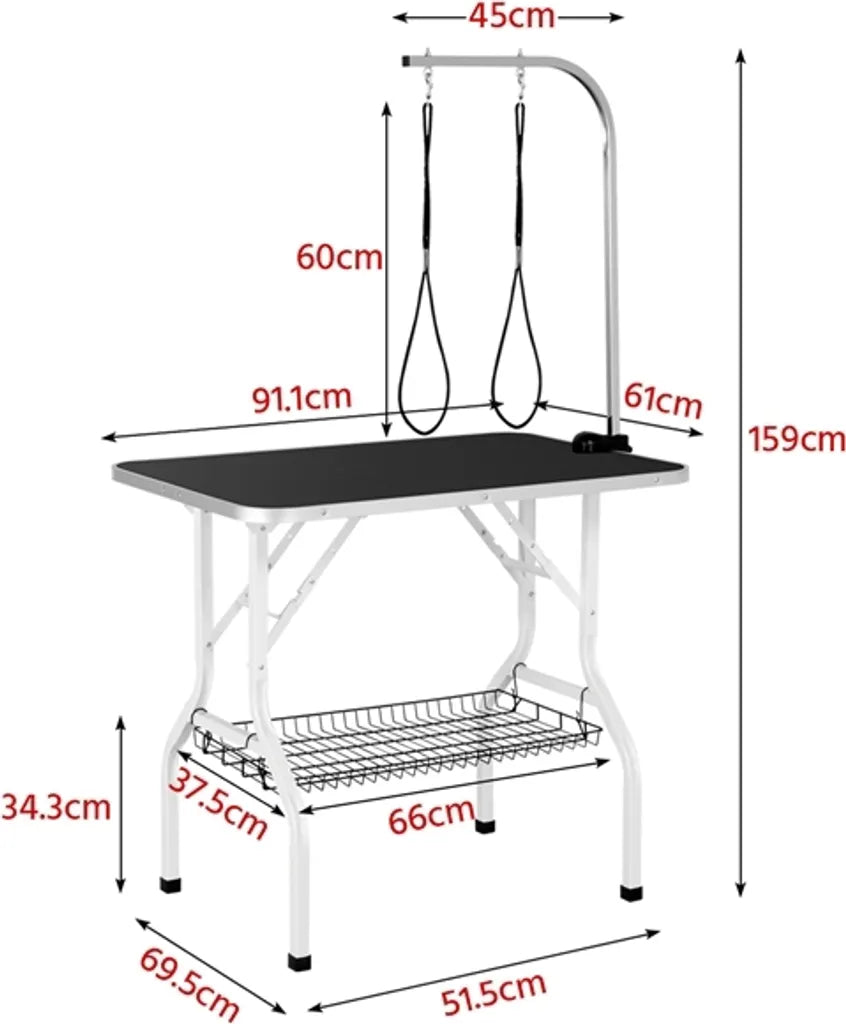 Table de toilettage pour chiens Yaheetech 91 x 61 x 80 cm - Noire - Table de toilettage pliable avec bras de toilettage réglable et panier de rangement