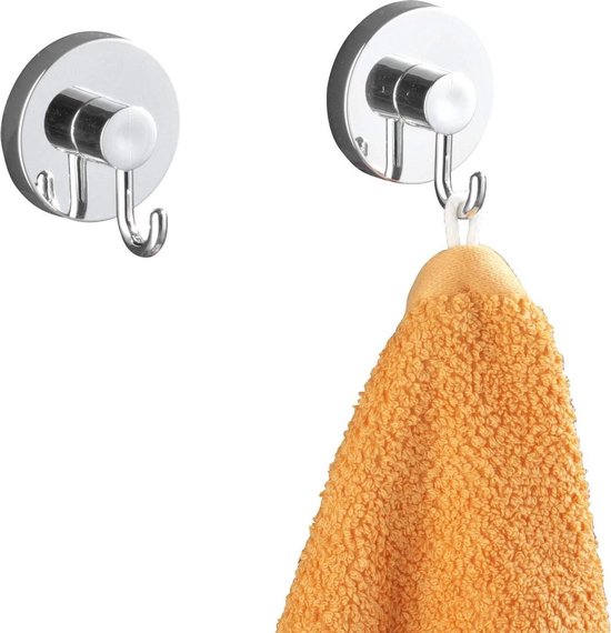 WENKO Vacuum-Loc Crochets pour serviettes, lot de 2, chrome - Crochet mural - Porte-serviettes - Crochets pour serviettes - Fixation sans perçage