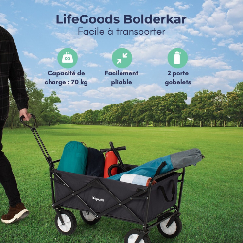 Chariot pliable à roulettes - LifeGoods  - 84 x25x45 cm - MAX 70kg - noir