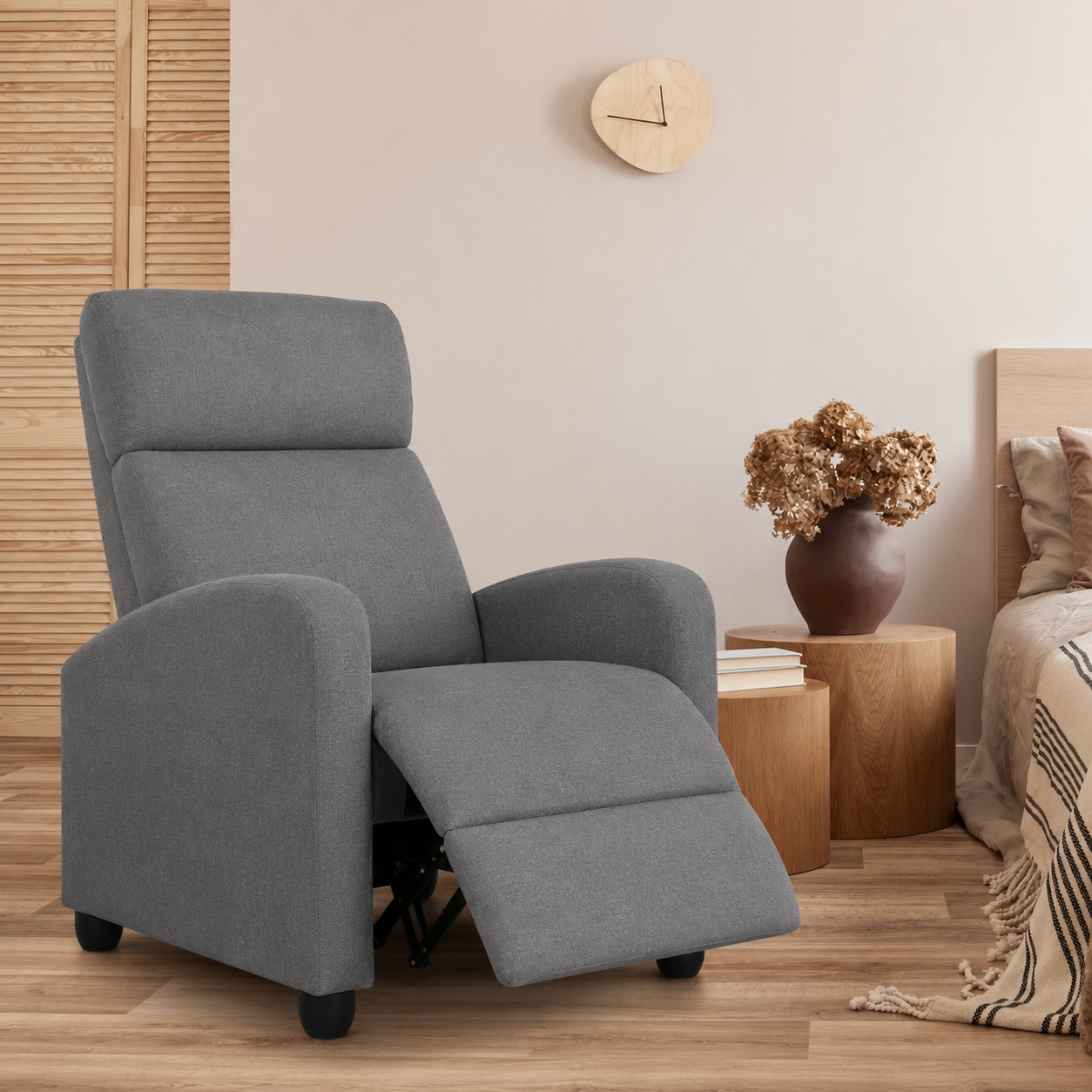 Fauteuil relax réglable Yaheetech - Gris - Fauteuil TV en lin avec repose-pieds et fonction d'inclinaison