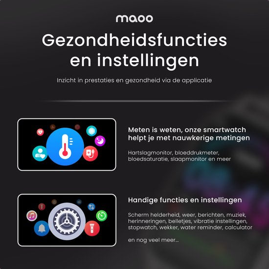 Maoo Amplify 2 Smartwatch Femme et Homme - Convient à Android et iOS - Bracelet en silicone et milanais - Compatible WhatsApp - Fonction Belf complète - Multisport - Moniteur de fréquence cardiaque et de pression artérielle - Moniteur de sommeil - Cadeau