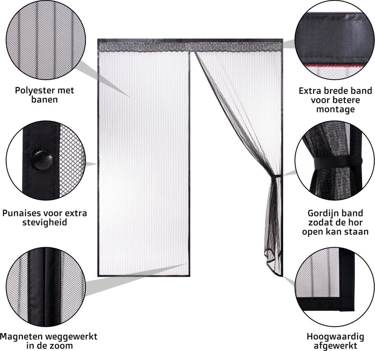 O'DADDY Deurgordijn Deluxe FIBER - Magnetisch Vliegengordijn - Voor Nieuwbouw en Standaard Deuren - Eenvoudige Installatie - Zwarte Hor - 184x230 cm