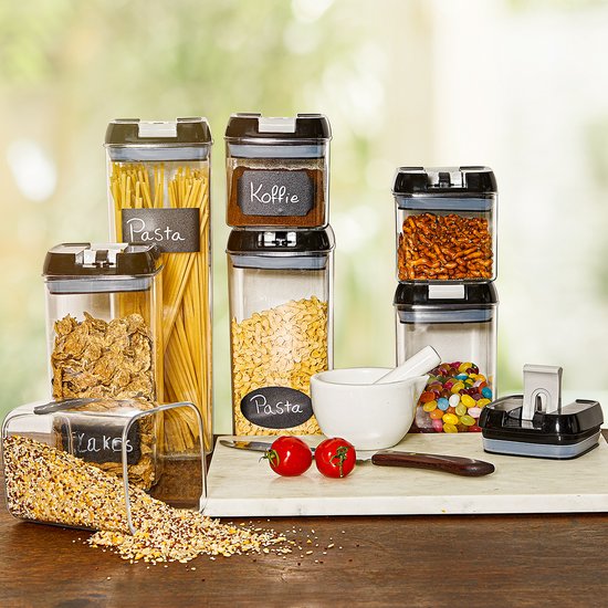 KitchenBrothers Bocaux - 14 pièces - hermétique - étiquettes réinscriptibles - plastique