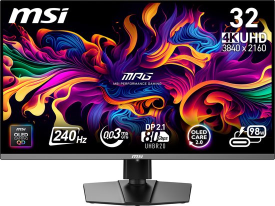 MSI MPG 322URX QD-OLED - Écran de jeu 4K UHD - 240 Hz - 32 pouces - USB-C PD 98 W - DisplayPort 2.1