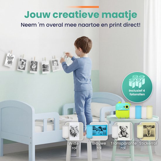 ODESSEY Caméra pour enfants avec imprimante - Full HD - Caméra Selfie - Carte SD 32GB - Photo - Vidéo - Jeux - Caméra numérique pour enfants - Caméra photo pour enfants - Dino
