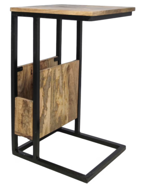 Table d'appoint HSM Collection Magazine - Bois de manguier et métal - 34x40x68 cm - Design industriel