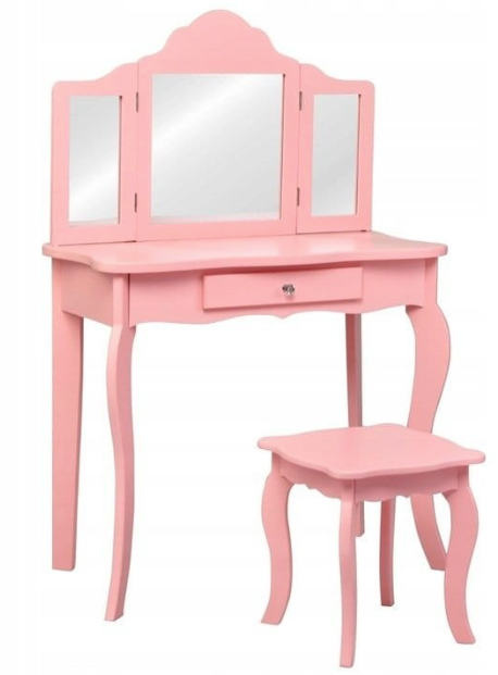 Coast - Coiffeuse/Bureau Kids 2-en-1 (avec tabouret) - Miroir triple, tiroir - 70 x 34 x 104 cm - MDF/Bois vert - Rose