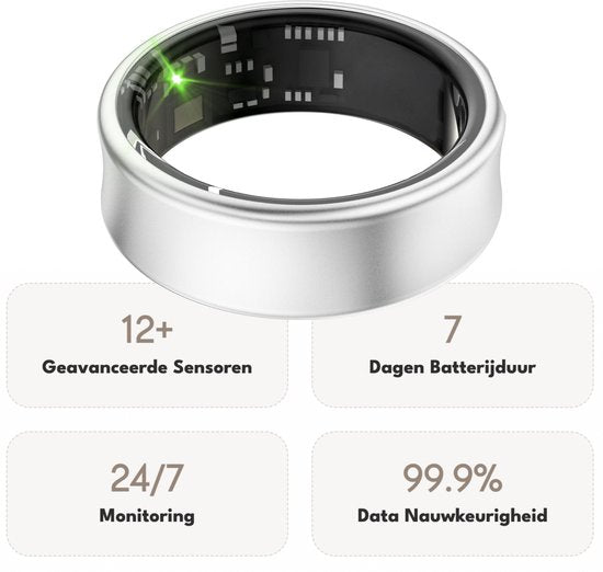 Focus® S2 Smart Ring - Argent - Taille 8 - AI Coach - Fréquence cardiaque - Cycle menstruel - Moniteur de sommeil - Score de récupération - Smart Ring - Performance sportive - Podomètre - Etanchéité IP68 - Mesure de l'O2 - Femmes - Hommes - Wearables - Et