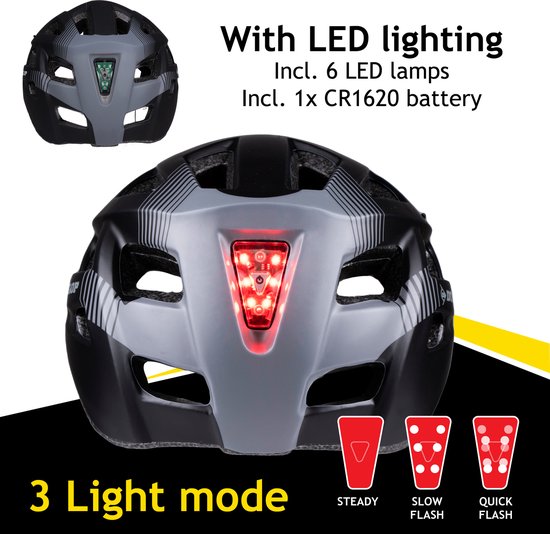 Dunlop Bicycle Helmet - Casque VTT - Taille L - Ajustable 58-61cm - Eclairage LED - Noir
